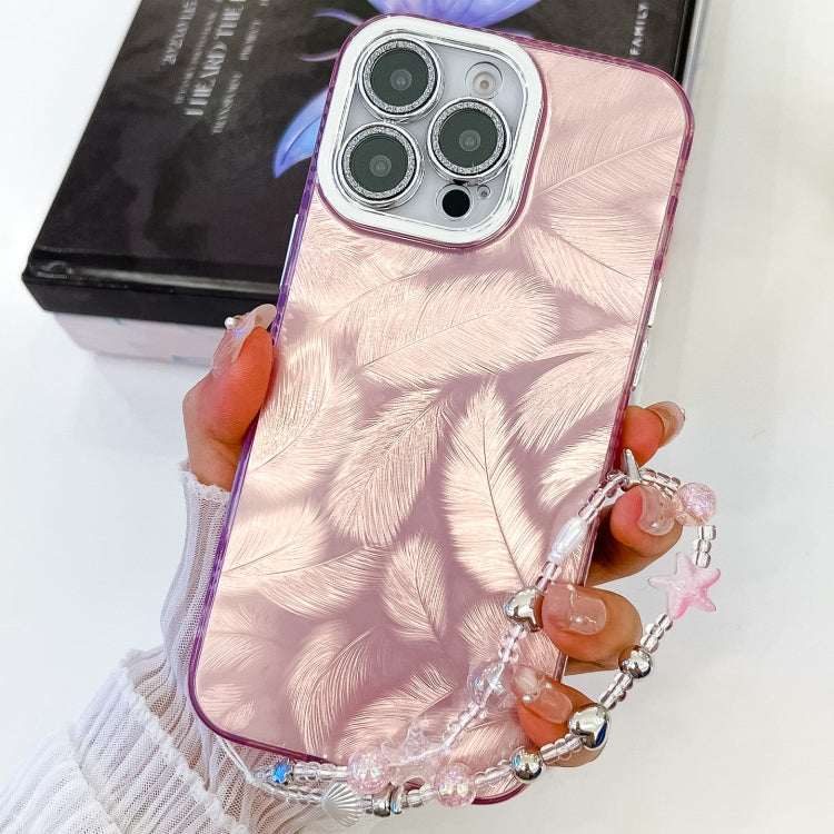 Plating Glitter Texture Chain Wristband TPU Phone Case with Lens Film, For iPhone 15 Pro