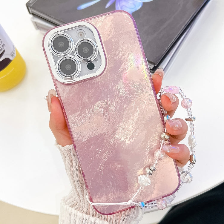 Plating Glitter Texture Chain Wristband TPU Phone Case with Lens Film, For iPhone 15 Pro