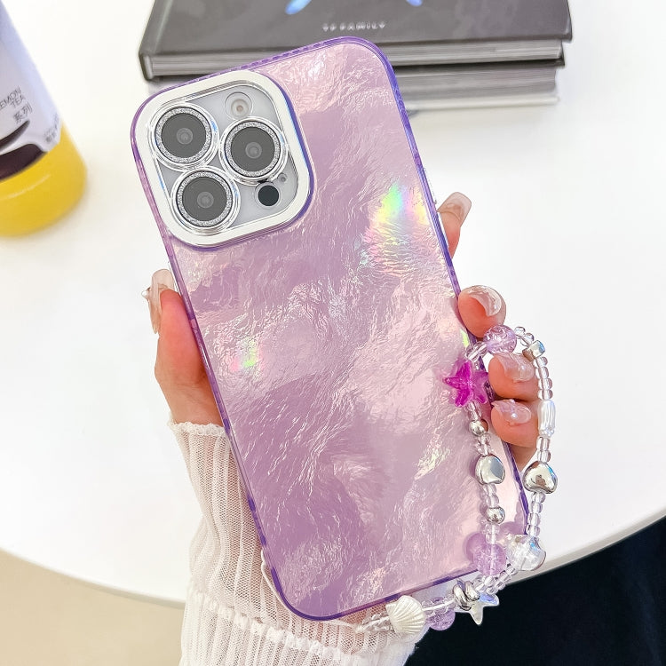 Plating Glitter Texture Chain Wristband TPU Phone Case with Lens Film, For iPhone 15 Pro
