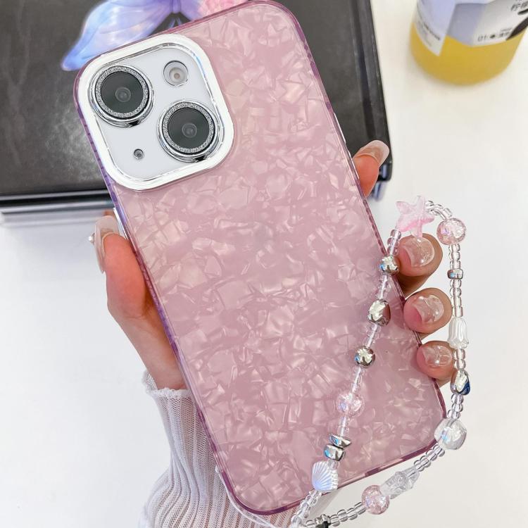 Plating Glitter Texture Chain Wristband TPU Phone Case with Lens Film, For iPhone 15