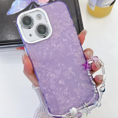 Plating Glitter Texture Chain Wristband TPU Phone Case with Lens Film, For iPhone 15
