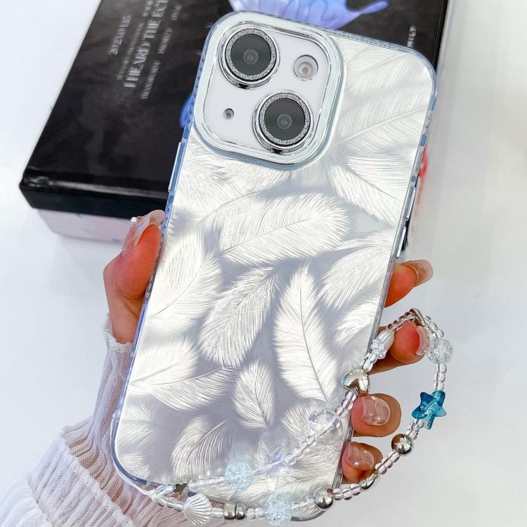 Plating Glitter Texture Chain Wristband TPU Phone Case with Lens Film, For iPhone 15