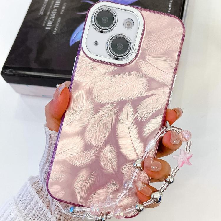 Plating Glitter Texture Chain Wristband TPU Phone Case with Lens Film, For iPhone 15