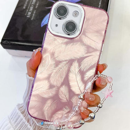 Plating Glitter Texture Chain Wristband TPU Phone Case with Lens Film, For iPhone 15