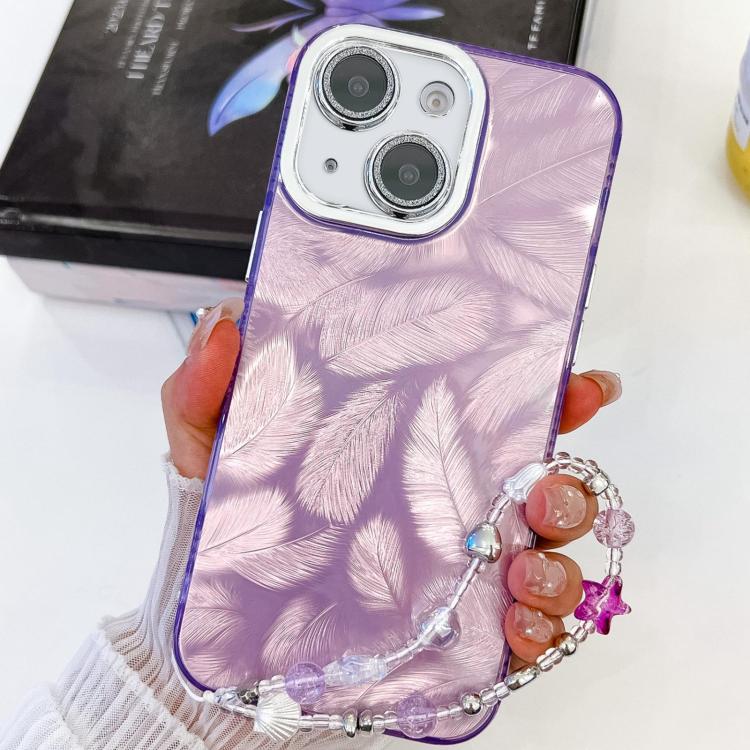 Plating Glitter Texture Chain Wristband TPU Phone Case with Lens Film, For iPhone 15
