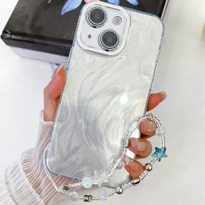 Plating Glitter Texture Chain Wristband TPU Phone Case with Lens Film, For iPhone 15