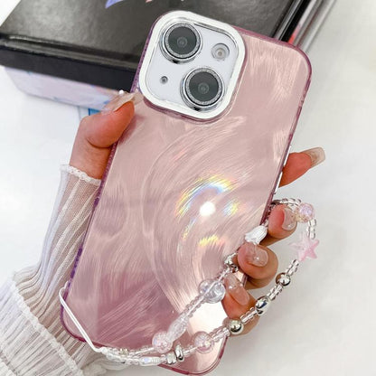Plating Glitter Texture Chain Wristband TPU Phone Case with Lens Film, For iPhone 15