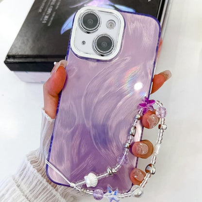Plating Glitter Texture Chain Wristband TPU Phone Case with Lens Film, For iPhone 15