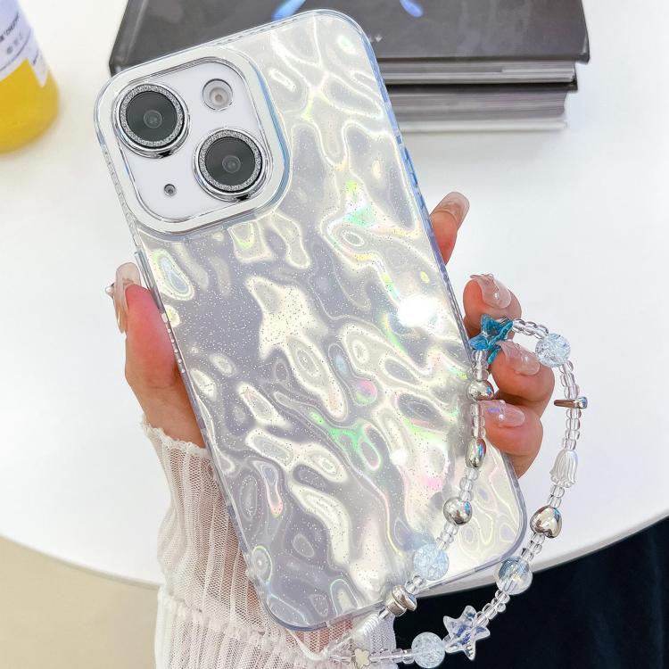 Plating Glitter Texture Chain Wristband TPU Phone Case with Lens Film, For iPhone 15