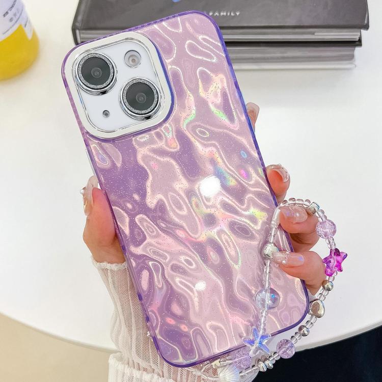 Plating Glitter Texture Chain Wristband TPU Phone Case with Lens Film, For iPhone 15