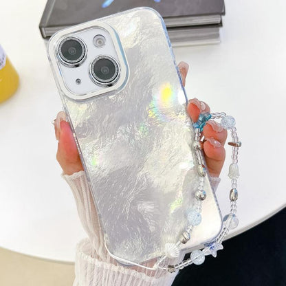 Plating Glitter Texture Chain Wristband TPU Phone Case with Lens Film, For iPhone 15
