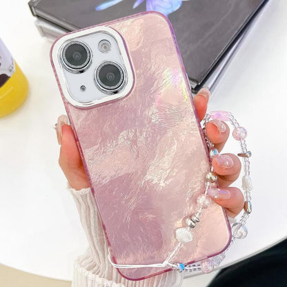 Plating Glitter Texture Chain Wristband TPU Phone Case with Lens Film, For iPhone 15