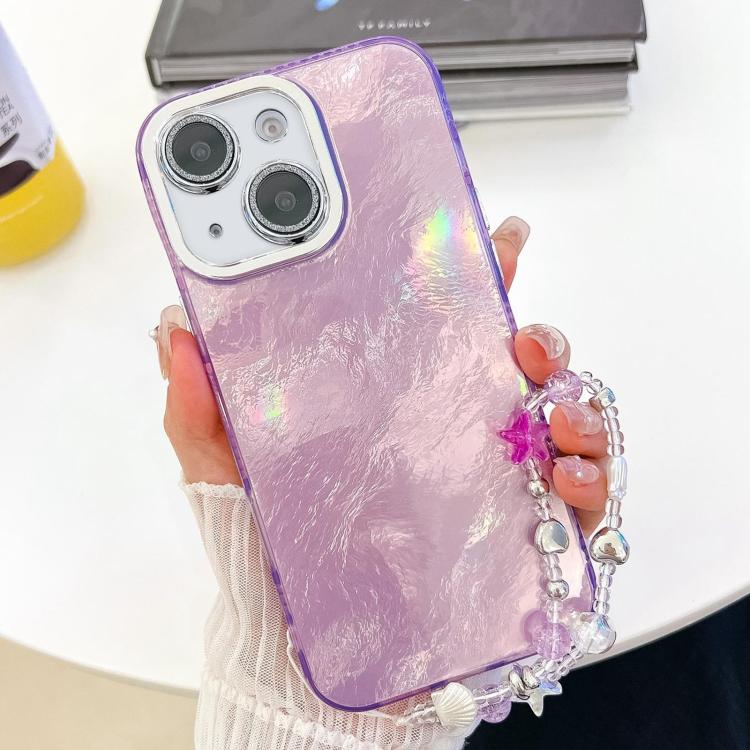 Plating Glitter Texture Chain Wristband TPU Phone Case with Lens Film, For iPhone 15