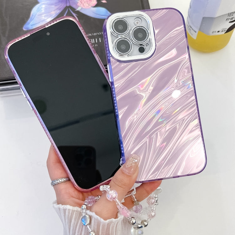 Plating Glitter Texture Chain Wristband TPU Phone Case with Lens Film, For iPhone 15