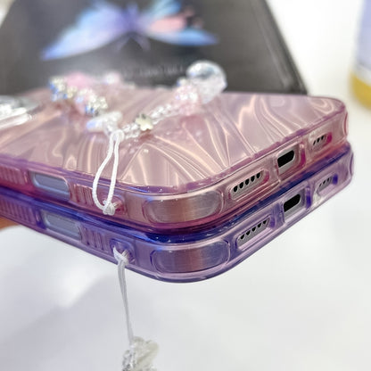 Plating Glitter Texture Chain Wristband TPU Phone Case with Lens Film, For iPhone 15 Pro Max