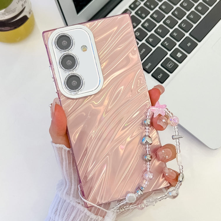 Plating Glitter Texture Chain Wristband TPU Phone Case with Lens Film, For Samsung Galaxy A35 5G