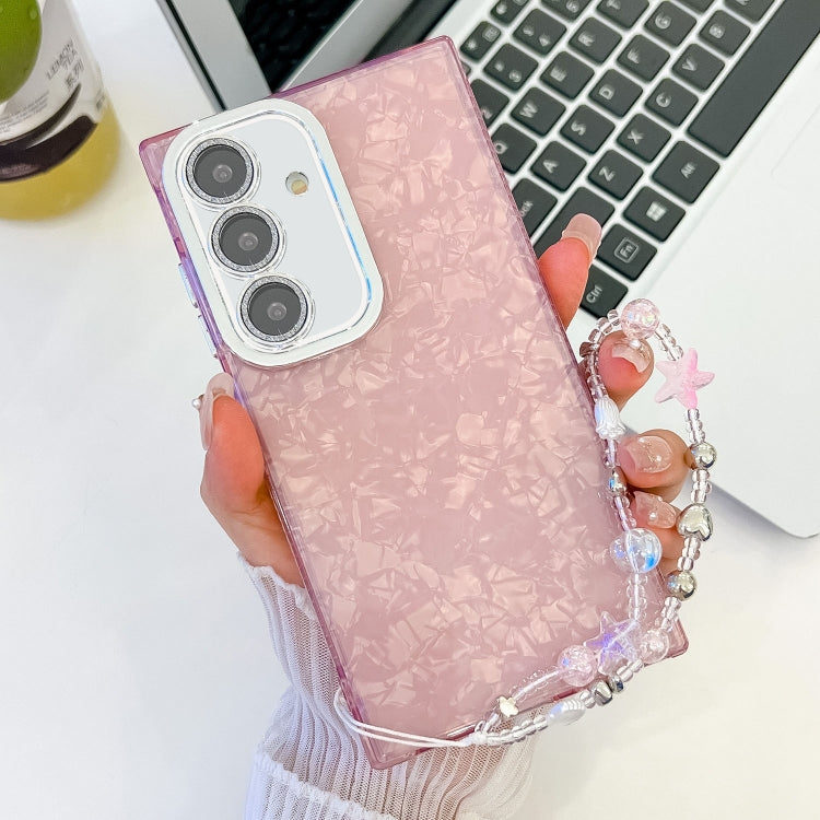 Plating Glitter Texture Chain Wristband TPU Phone Case with Lens Film, For Samsung Galaxy A35 5G
