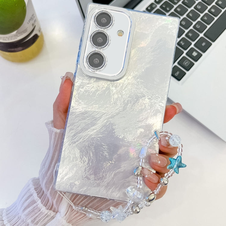 Plating Glitter Texture Chain Wristband TPU Phone Case with Lens Film, For Samsung Galaxy A35 5G