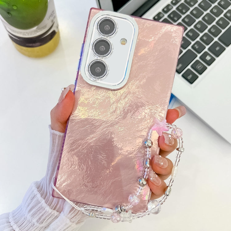 Plating Glitter Texture Chain Wristband TPU Phone Case with Lens Film, For Samsung Galaxy A35 5G