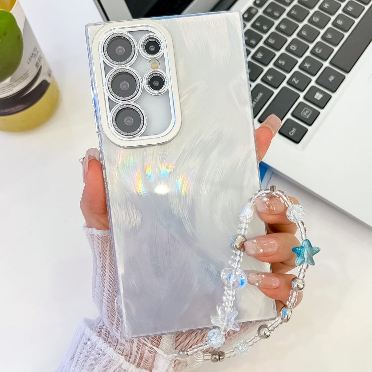 Plating Glitter Texture Chain Wristband TPU Phone Case with Lens Film, For Samsung Galaxy S24 Ultra 5G