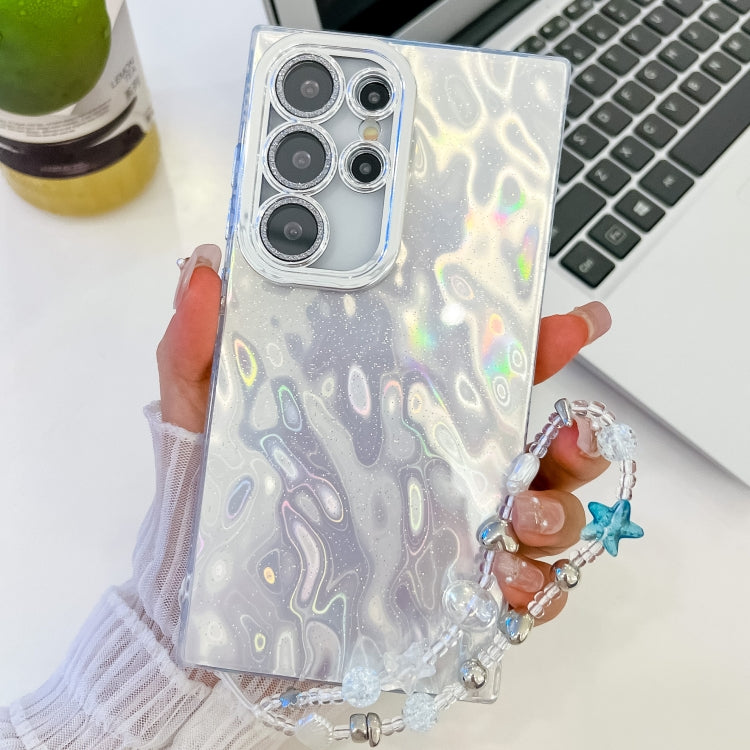 Plating Glitter Texture Chain Wristband TPU Phone Case with Lens Film, For Samsung Galaxy S24 Ultra 5G