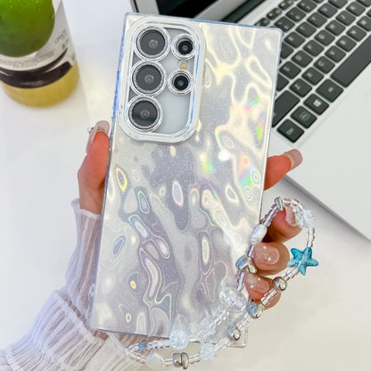 Plating Glitter Texture Chain Wristband TPU Phone Case with Lens Film, For Samsung Galaxy S24 Ultra 5G