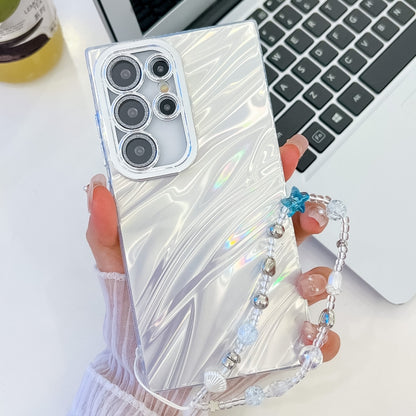 Plating Glitter Texture Chain Wristband TPU Phone Case with Lens Film, For Samsung Galaxy S23 Ultra 5G