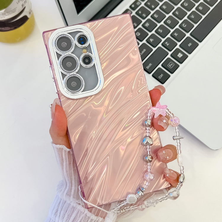 Plating Glitter Texture Chain Wristband TPU Phone Case with Lens Film, For Samsung Galaxy S25 Ultra 5G