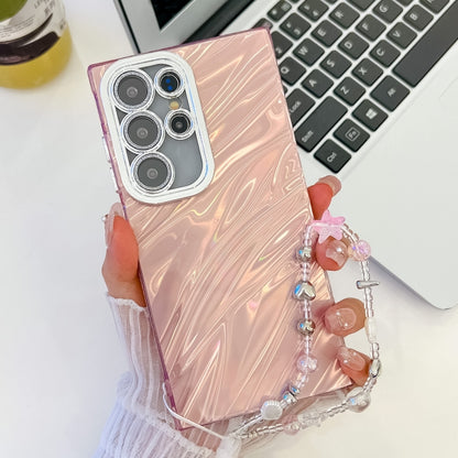 Plating Glitter Texture Chain Wristband TPU Phone Case with Lens Film, For Samsung Galaxy S25 Ultra 5G