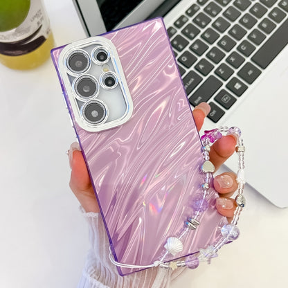 Plating Glitter Texture Chain Wristband TPU Phone Case with Lens Film, For Samsung Galaxy S25 Ultra 5G
