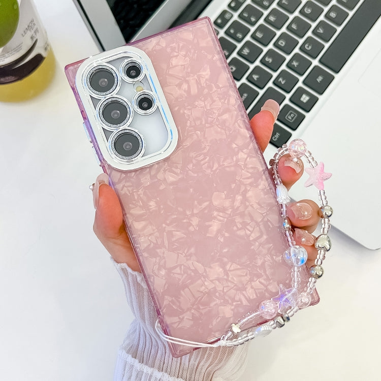 Plating Glitter Texture Chain Wristband TPU Phone Case with Lens Film, For Samsung Galaxy S25 Ultra 5G