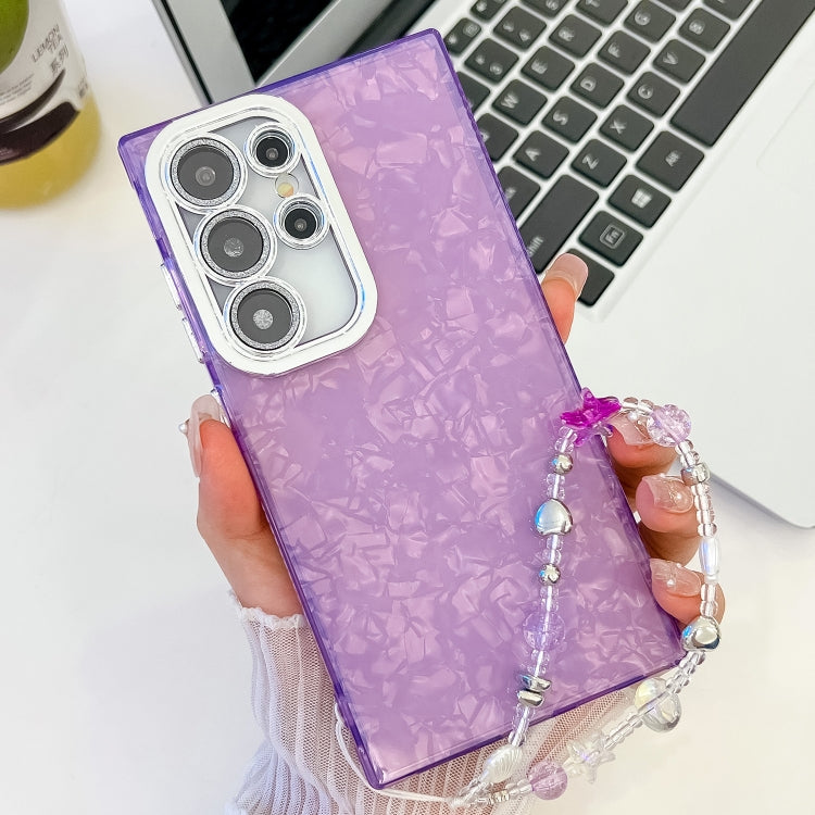 Plating Glitter Texture Chain Wristband TPU Phone Case with Lens Film, For Samsung Galaxy S25 Ultra 5G