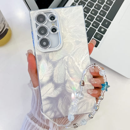 Plating Glitter Texture Chain Wristband TPU Phone Case with Lens Film, For Samsung Galaxy S25 Ultra 5G