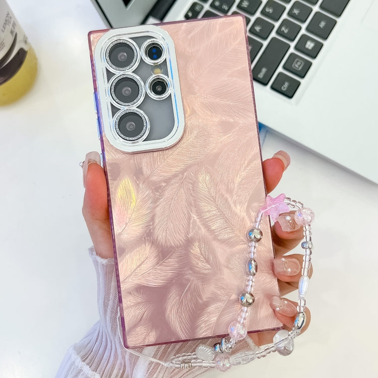 Plating Glitter Texture Chain Wristband TPU Phone Case with Lens Film, For Samsung Galaxy S25 Ultra 5G