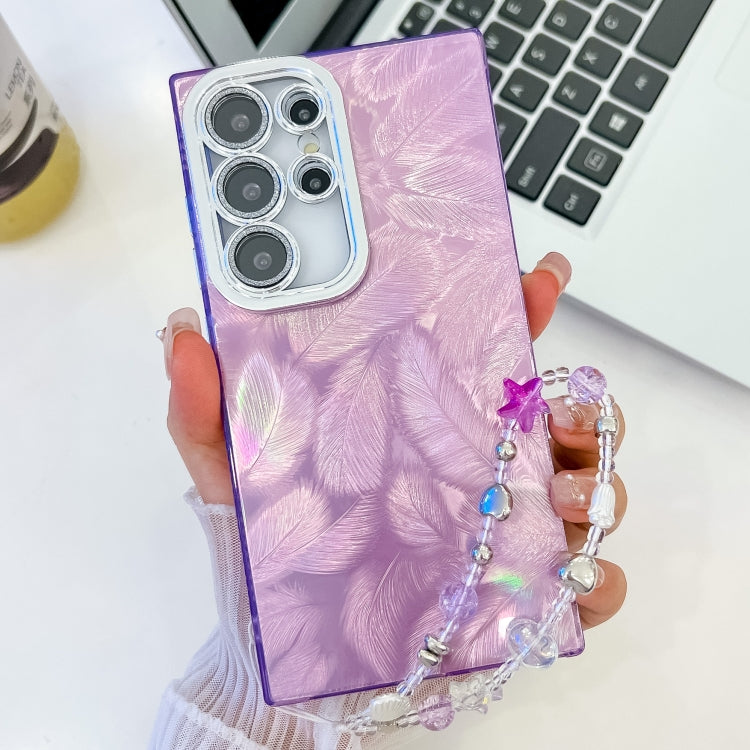 Plating Glitter Texture Chain Wristband TPU Phone Case with Lens Film, For Samsung Galaxy S25 Ultra 5G