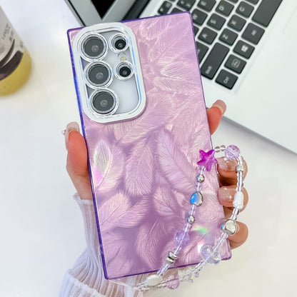Plating Glitter Texture Chain Wristband TPU Phone Case with Lens Film, For Samsung Galaxy S25 Ultra 5G