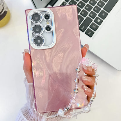 Plating Glitter Texture Chain Wristband TPU Phone Case with Lens Film, For Samsung Galaxy S25 Ultra 5G