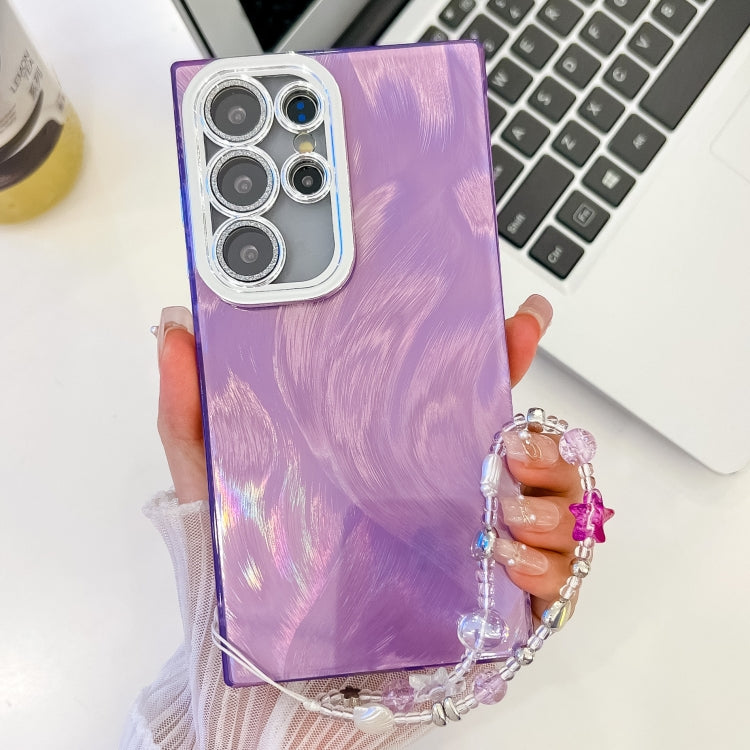 Plating Glitter Texture Chain Wristband TPU Phone Case with Lens Film, For Samsung Galaxy S25 Ultra 5G
