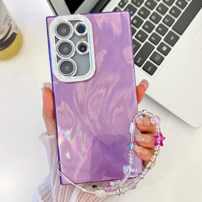 Plating Glitter Texture Chain Wristband TPU Phone Case with Lens Film, For Samsung Galaxy S25 Ultra 5G