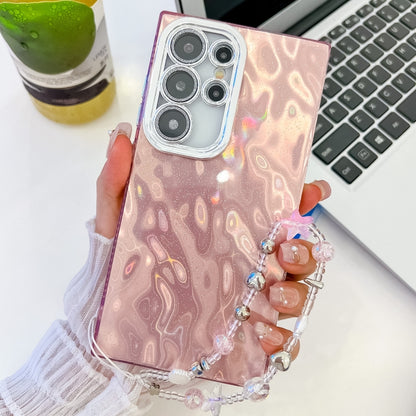 Plating Glitter Texture Chain Wristband TPU Phone Case with Lens Film, For Samsung Galaxy S25 Ultra 5G