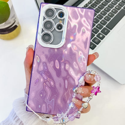 Plating Glitter Texture Chain Wristband TPU Phone Case with Lens Film, For Samsung Galaxy S25 Ultra 5G