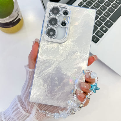 Plating Glitter Texture Chain Wristband TPU Phone Case with Lens Film, For Samsung Galaxy S25 Ultra 5G