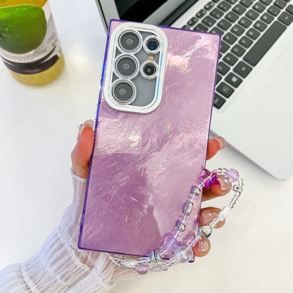 Plating Glitter Texture Chain Wristband TPU Phone Case with Lens Film, For Samsung Galaxy S25 Ultra 5G