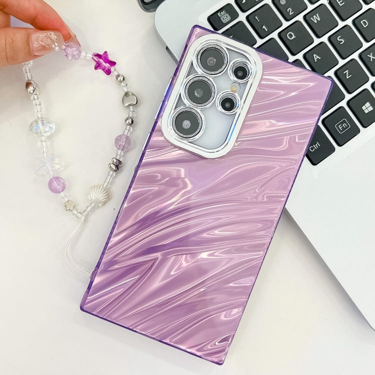 Plating Glitter Texture Chain Wristband TPU Phone Case with Lens Film, For Samsung Galaxy S25 Ultra 5G