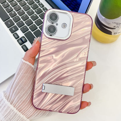 Plating Glitter Texture Fold Holder TPU Phone Case with Lens Film, For iPhone 16 Plus