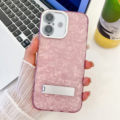 Plating Glitter Texture Fold Holder TPU Phone Case with Lens Film, For iPhone 16 Plus