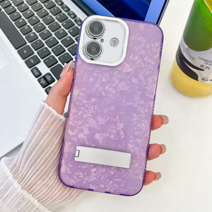 Plating Glitter Texture Fold Holder TPU Phone Case with Lens Film, For iPhone 16 Plus