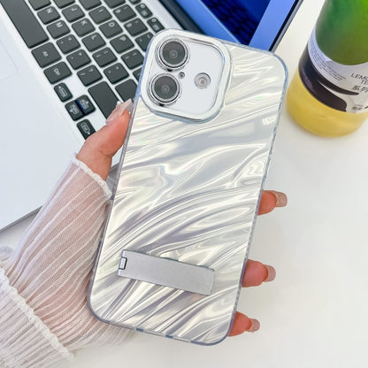 Plating Glitter Texture Fold Holder TPU Phone Case with Lens Film, For iPhone 16
