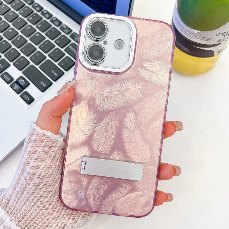Plating Glitter Texture Fold Holder TPU Phone Case with Lens Film, For iPhone 16