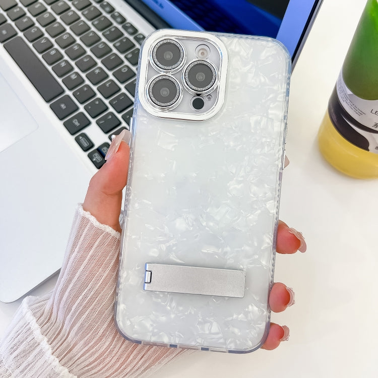 Plating Glitter Texture Fold Holder TPU Phone Case with Lens Film, For iPhone 15 Pro Max